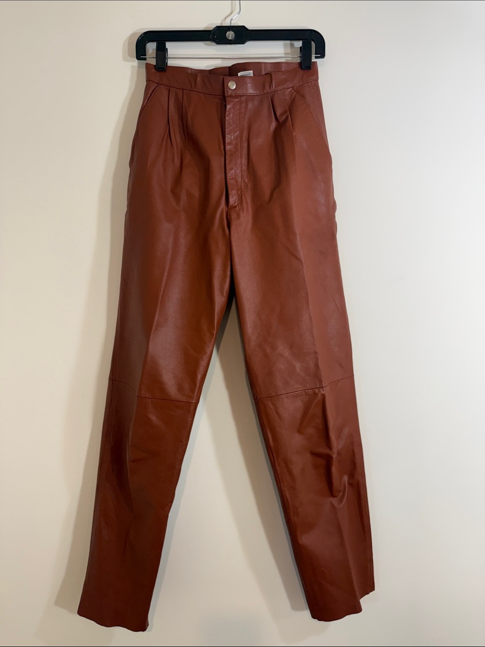 80's Brown, Pleated, Leather Pants by Avon Fashions 9/10
